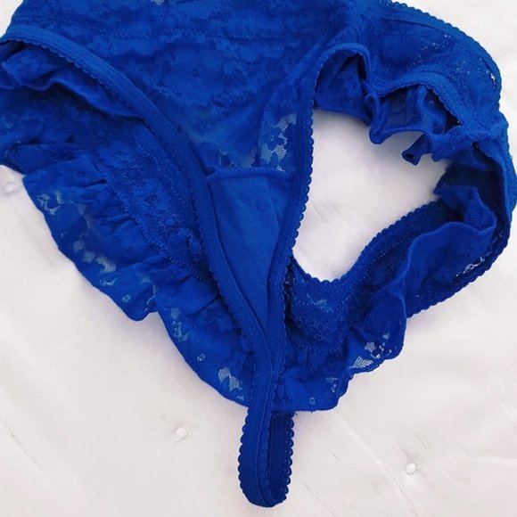 Aerie Lace Skirt rim Royal Blue Thong Panty- XS - Picture 6 of 7